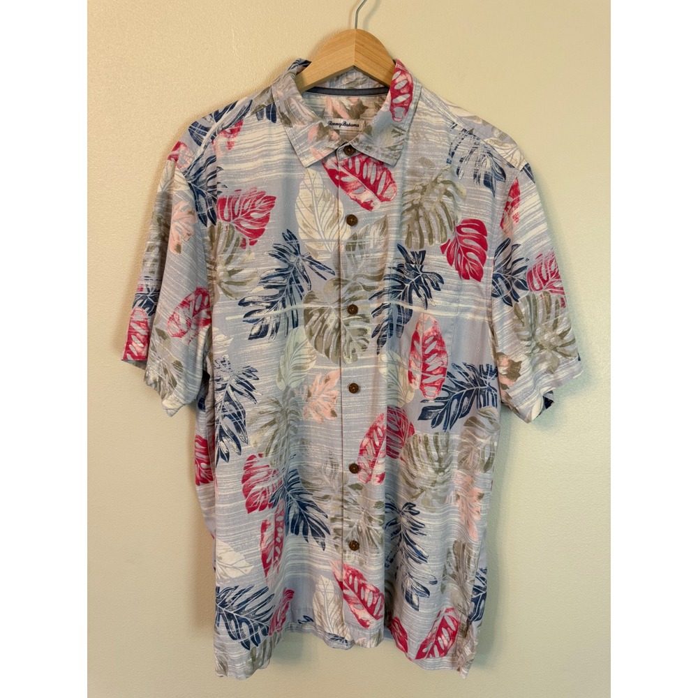 Tommy Bahama Palm Party Silk Blend Camp Shirt L Hawaiian Aloha
